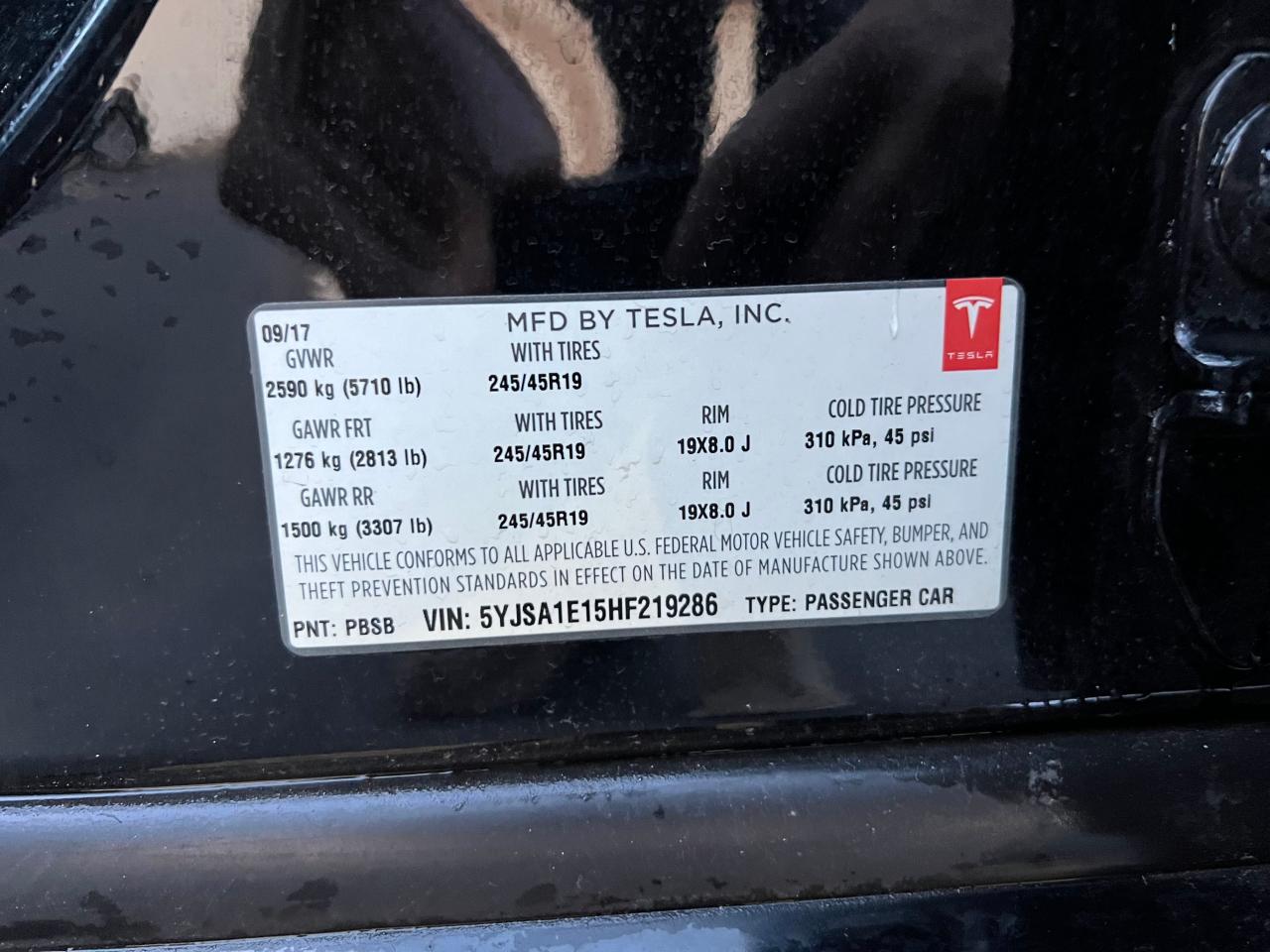 2017 Tesla Model S VIN: 5YJSA1E15HF219286 Lot: 84771024