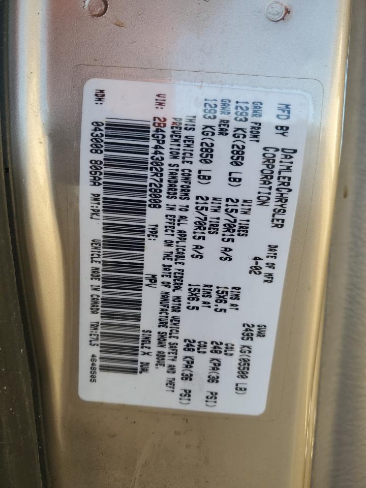 2002 Dodge Grand Caravan Sport VIN: 2B4GP44302R728008 Lot: 85584544