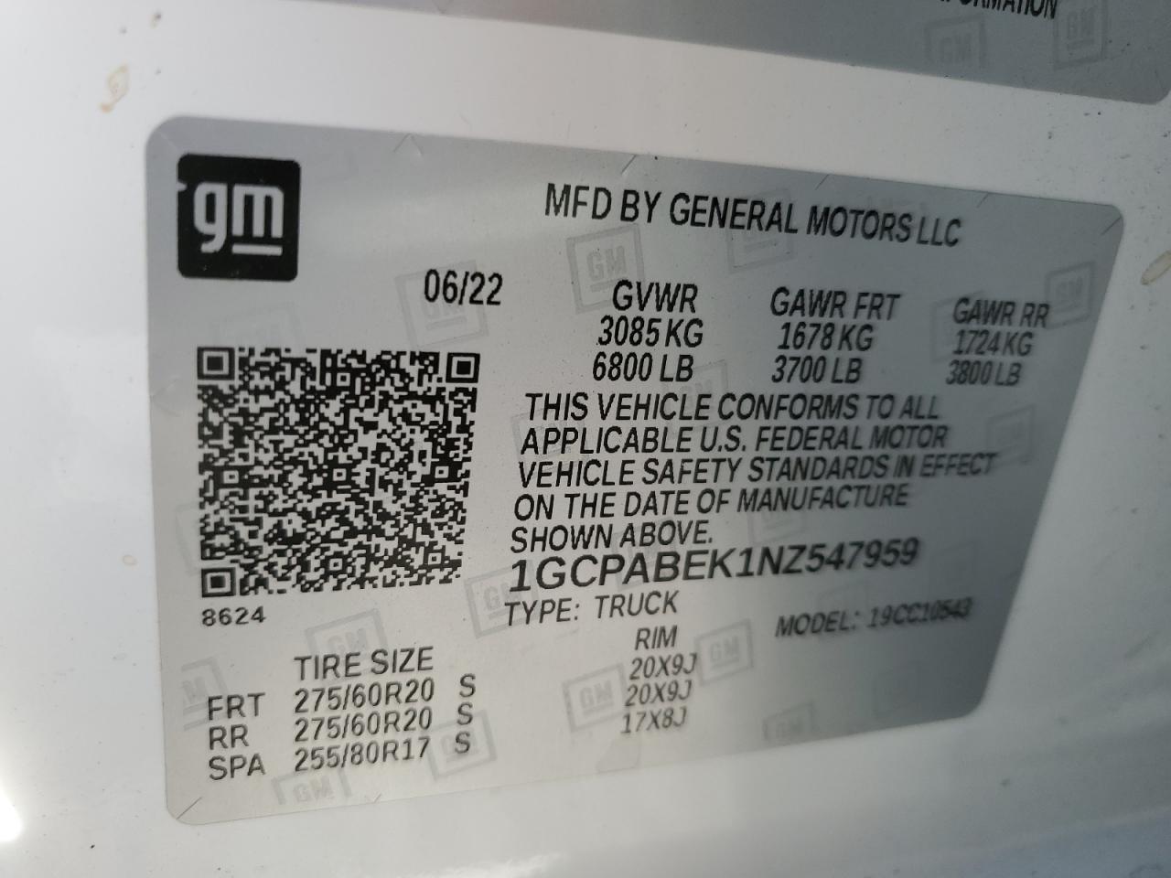 VIN 1GCPABEK1NZ547959 2022 CHEVROLET ALL Models no.12