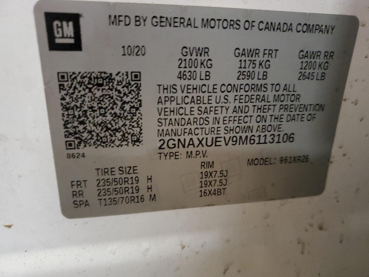 VIN 2GNAXUEV9M6113106 2021 CHEVROLET EQUINOX no.13