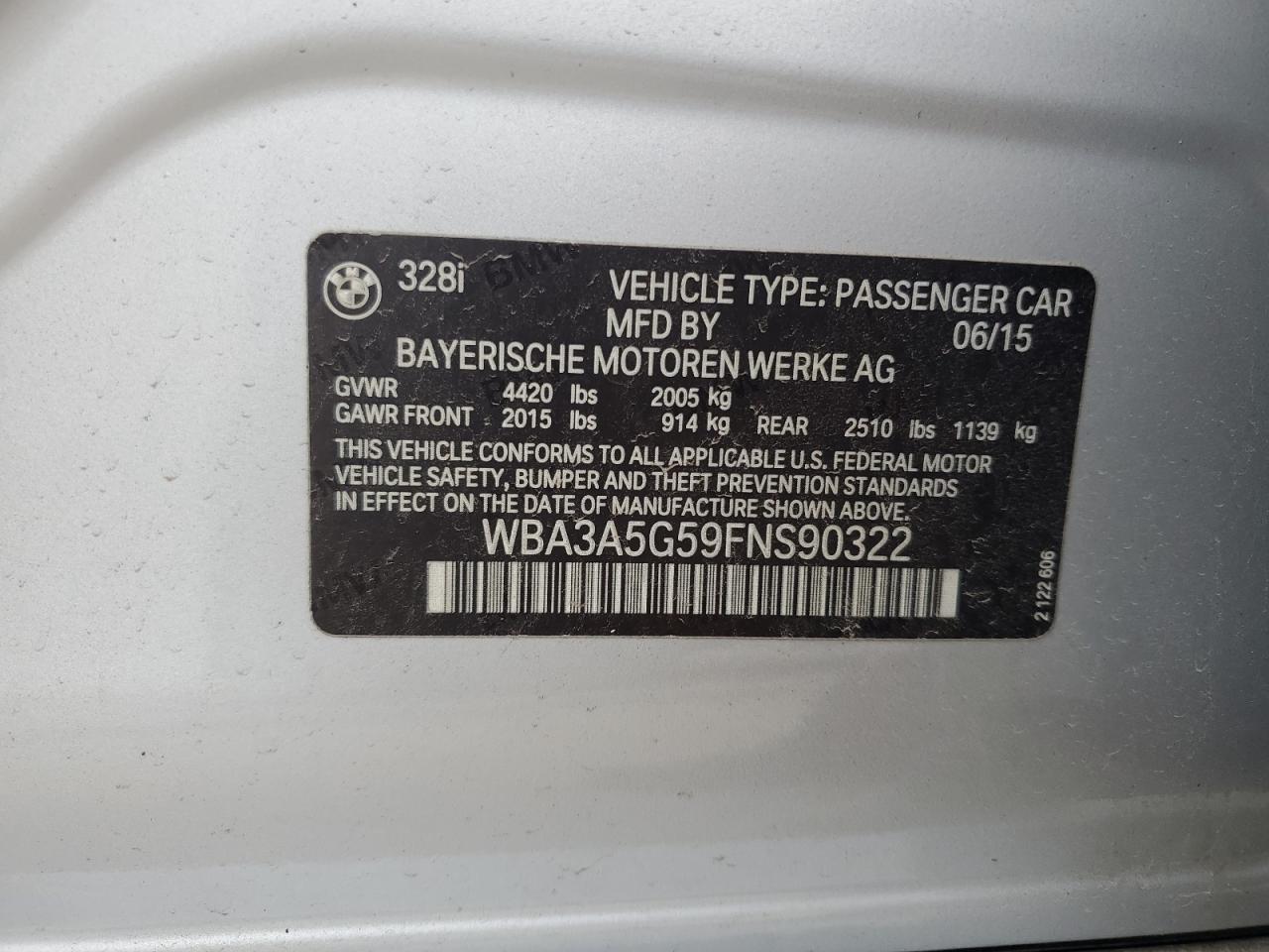 WBA3A5G59FNS90322 2015 BMW 3 SERIES - Image 12