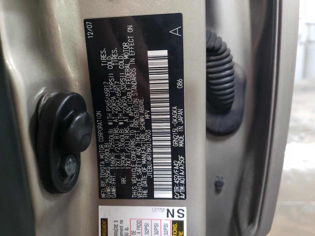 2008 Toyota 4Runner Sr5 VIN: JTEBU14R78K013903 Lot: 84873124