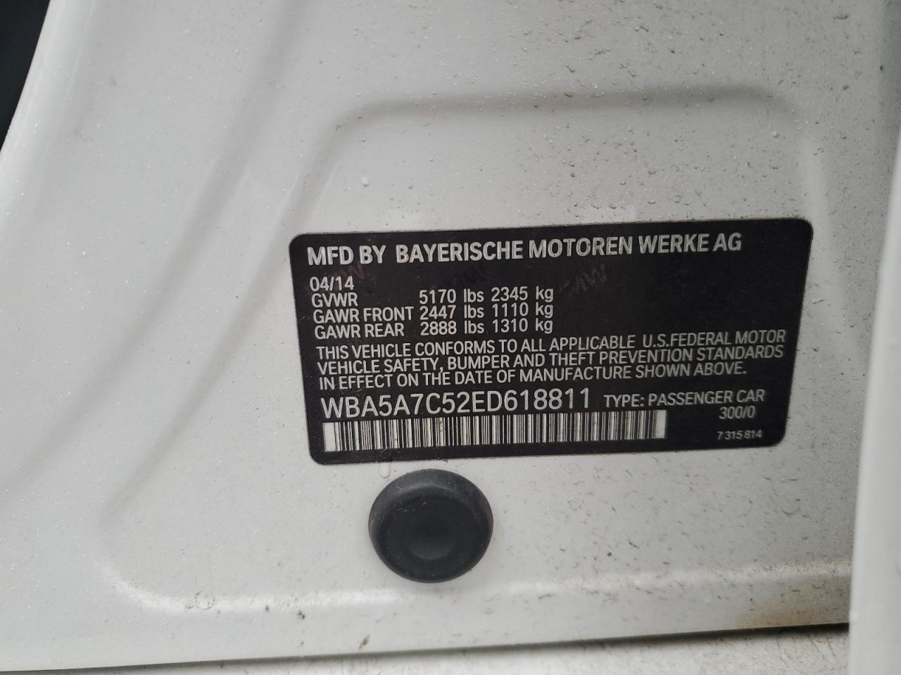 2014 BMW 528 Xi VIN: WBA5A7C52ED618811 Lot: 84493444