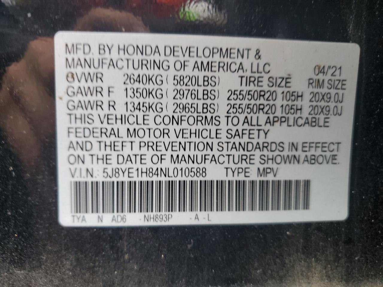 VIN 5J8YE1H84NL010588 2022 ACURA MDX no.13