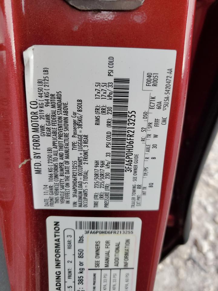 2015 Ford Fusion Se VIN: 3FA6P0HD6FR213255 Lot: 86210344