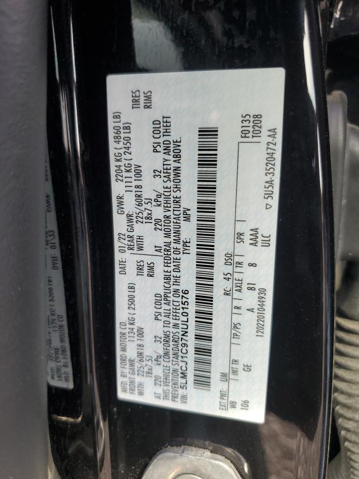 2022 Lincoln Corsair VIN: 5LMCJ1C97NUL01576 Lot: 85464414