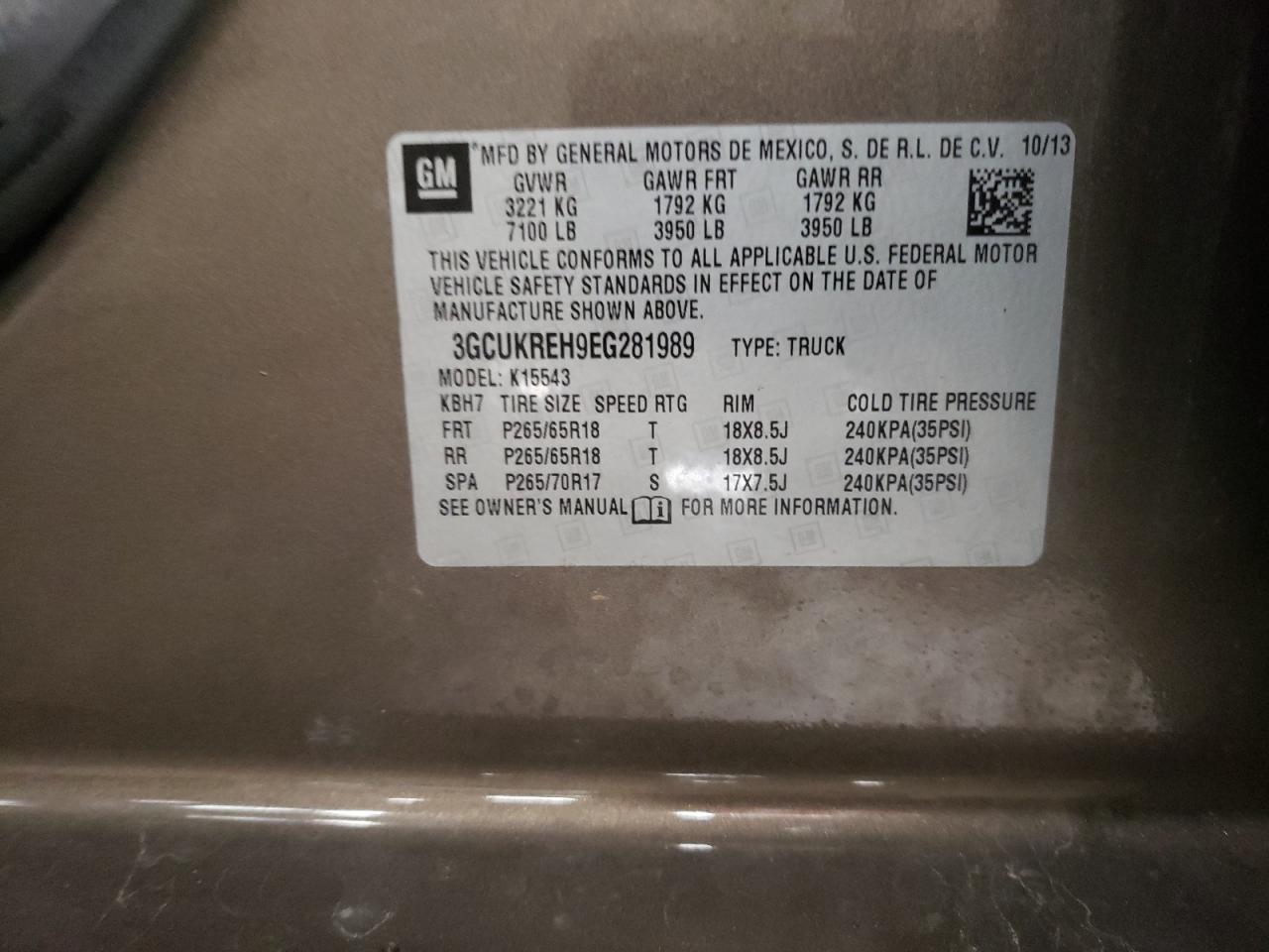 2014 Chevrolet Silverado K1500 Lt VIN: 3GCUKREH9EG281989 Lot: 86590924