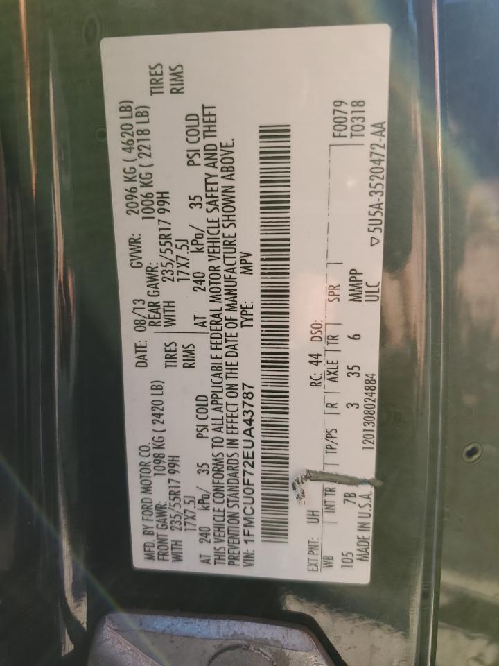 VIN 1FMCU0F72EUA43787 2014 FORD ESCAPE no.13