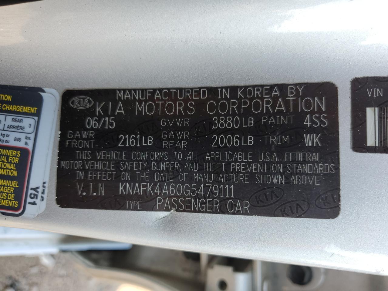 VIN KNAFK4A60G5479111 2016 KIA FORTE no.12