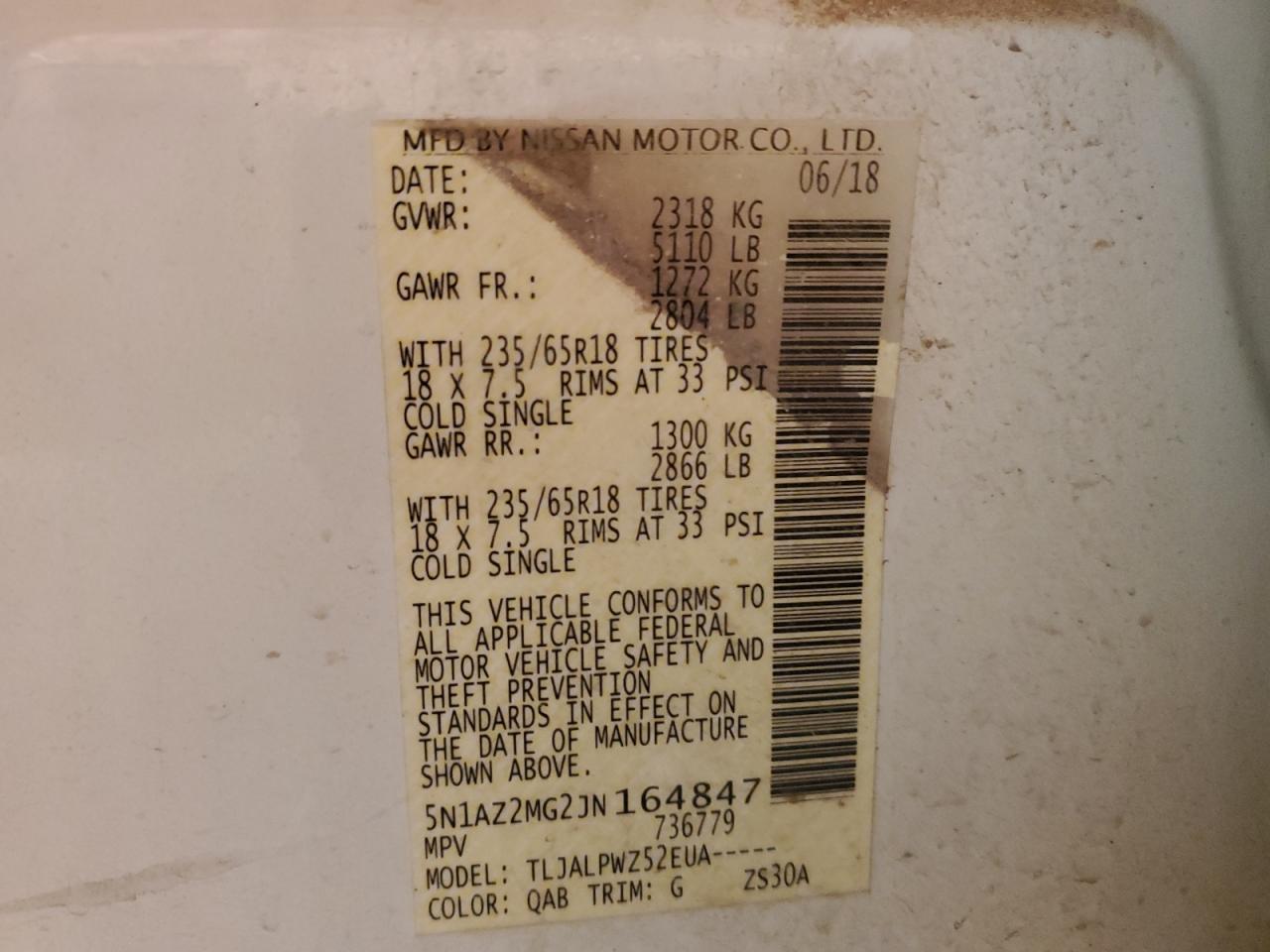 2018 Nissan Murano S VIN: 5N1AZ2MG2JN164847 Lot: 85445564