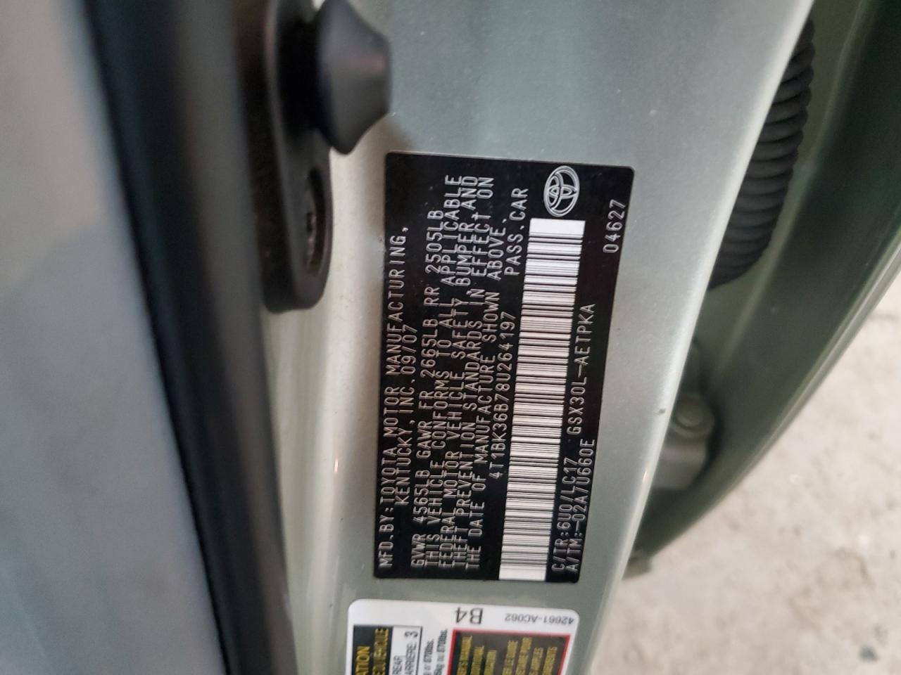 2008 Toyota Avalon Xl VIN: 4T1BK36B78U264197 Lot: 86639294