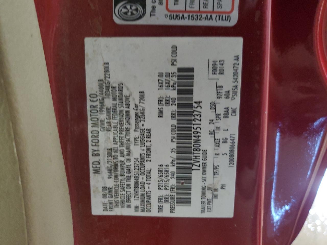 2009 Ford Mustang VIN: 1ZVHT80N495123754 Lot: 83582224