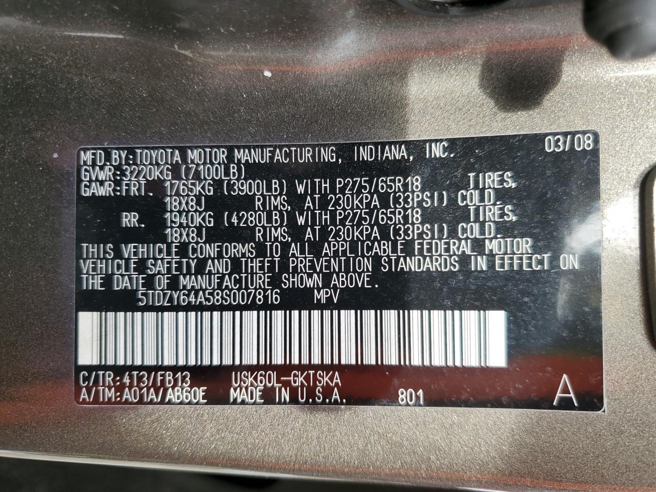 2008 Toyota Sequoia Sr5 VIN: 5TDZY64A58S007816 Lot: 81177064