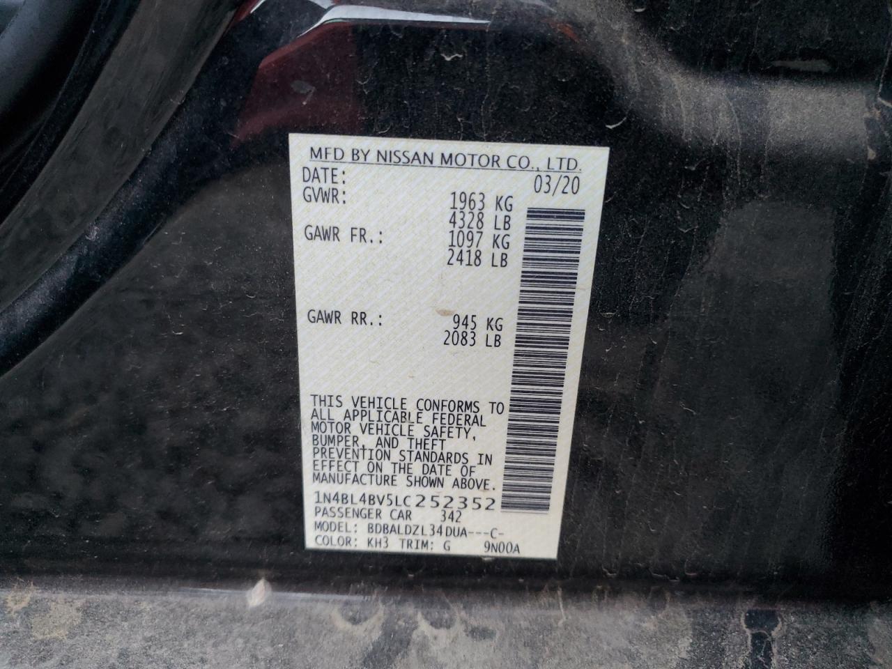 VIN 1N4BL4BV5LC252352 2020 NISSAN ALTIMA no.12