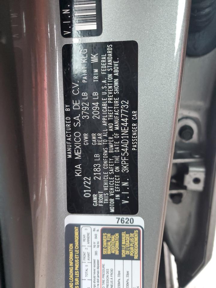 2022 Kia Forte Gt Line VIN: 3KPF54AD1NE447732 Lot: 86158354