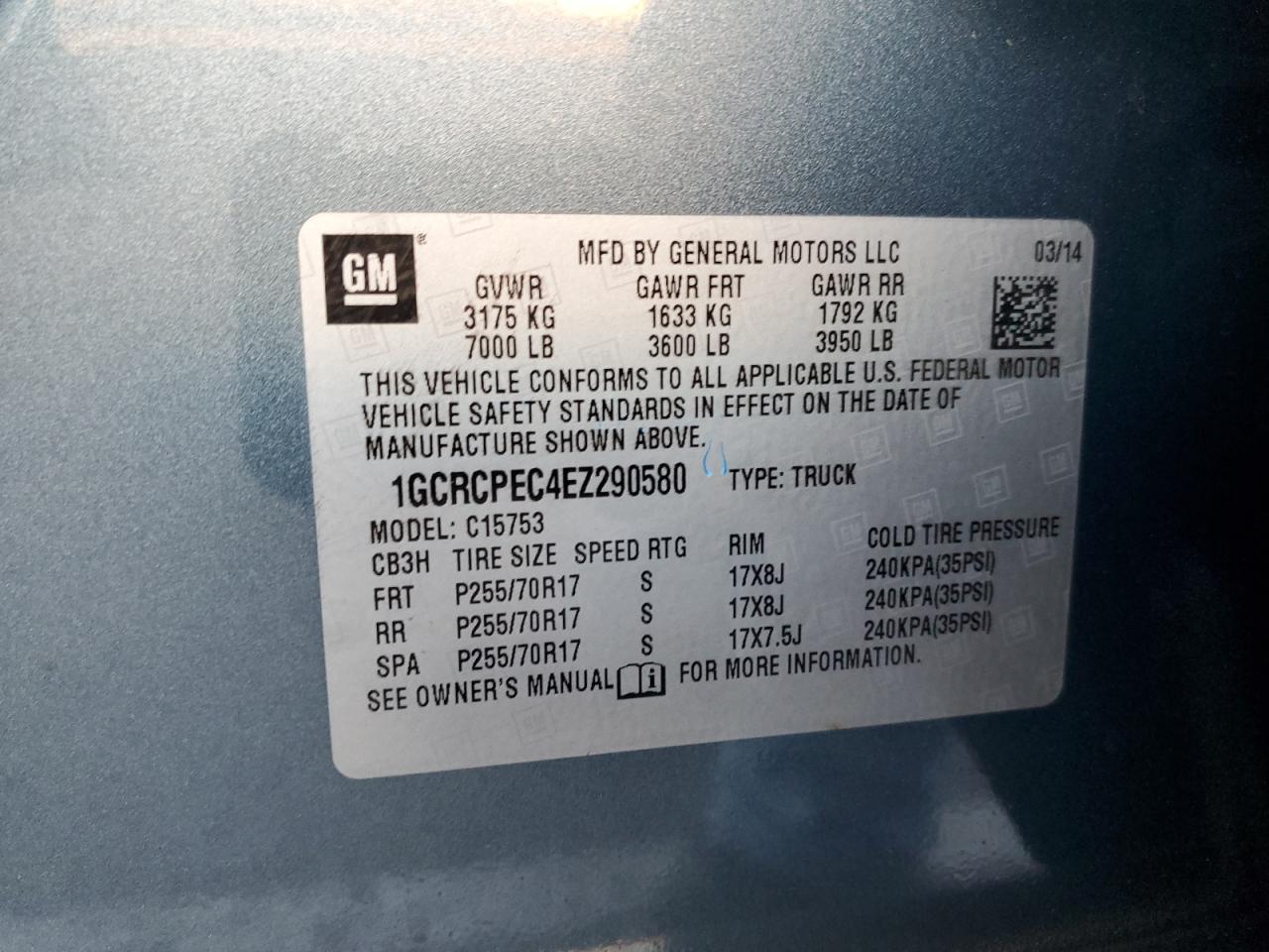 2014 Chevrolet Silverado VIN: GCRCPEC4EZ290580 Lot: 85796414