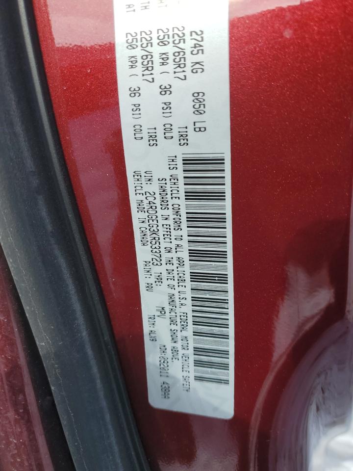 2019 Dodge Grand Caravan Gt VIN: 2C4RDGEG3KR533723 Lot: 82136214