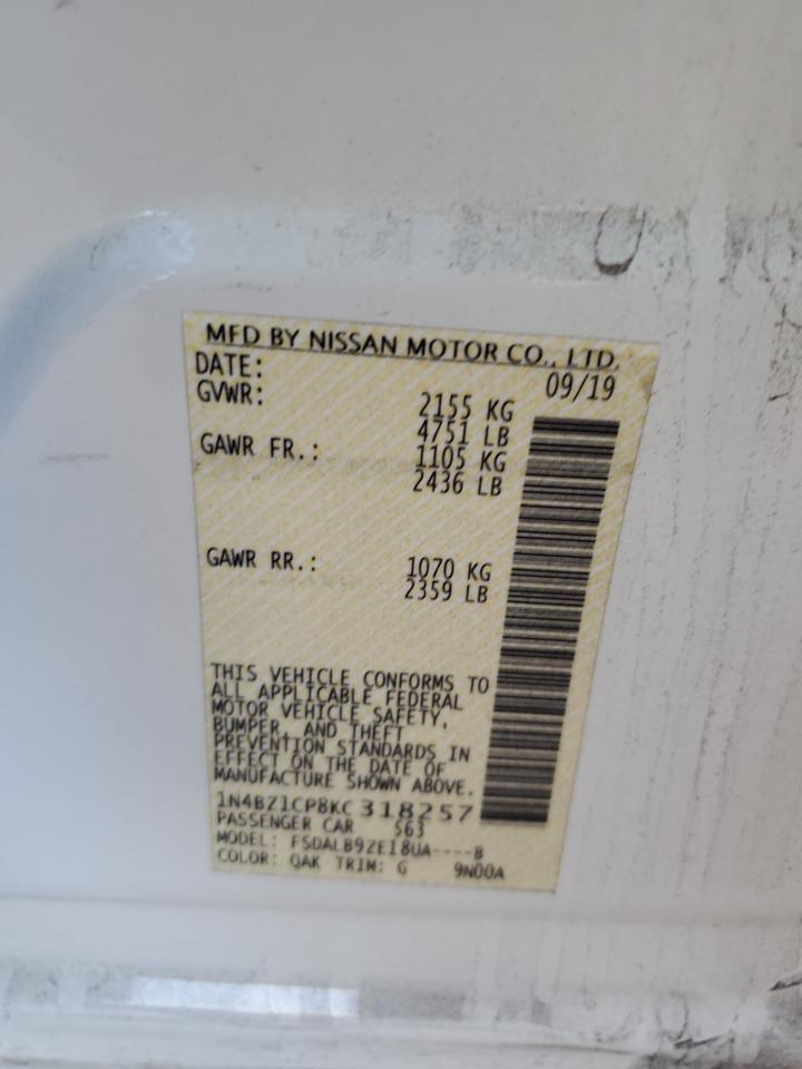 2019 Nissan Leaf S Plus VIN: 1N4BZ1CP8KC318257 Lot: 86652564