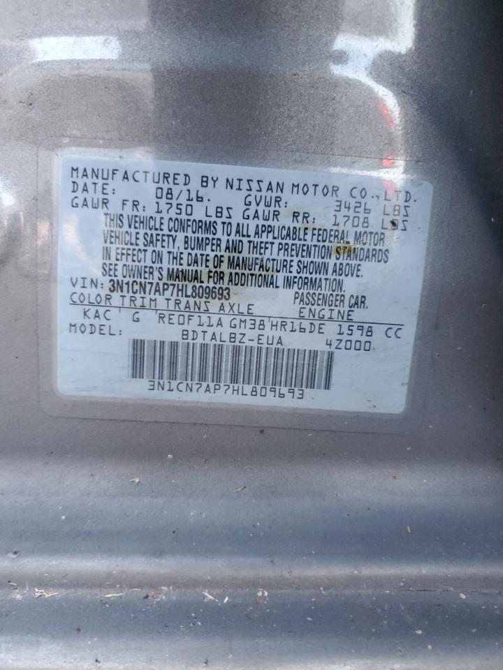 2017 Nissan Versa S VIN: 3N1CN7AP7HL809693 Lot: 83713274