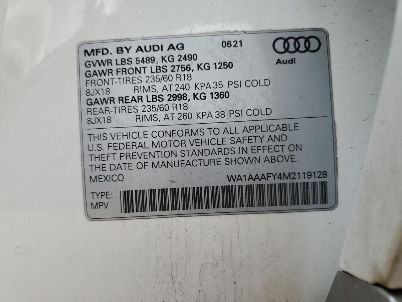 WA1AAAFY4M2119128 2021 AUDI Q5 - Image 13