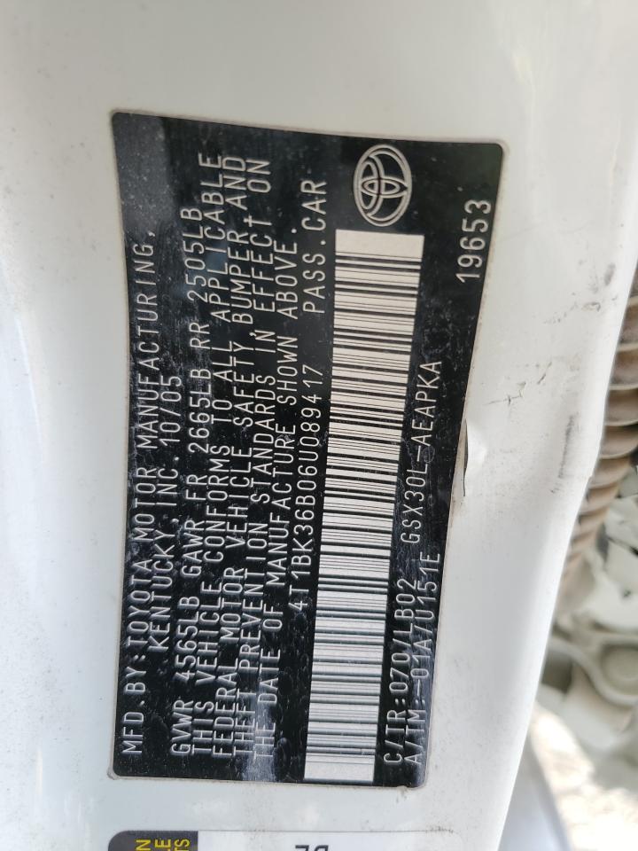 2006 Toyota Avalon Xl VIN: 4T1BK36B06U089417 Lot: 85526044