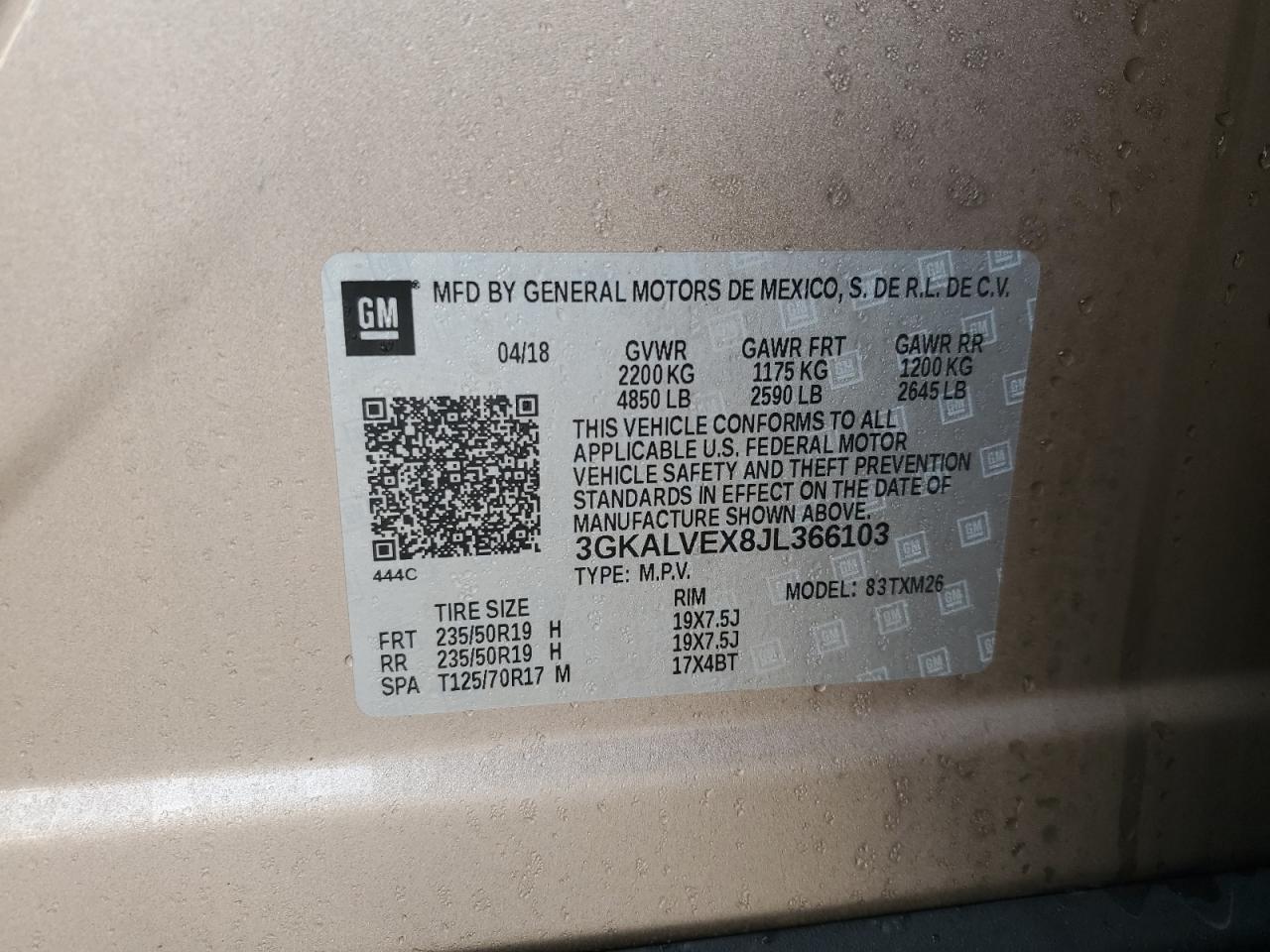 2018 GMC Terrain Slt VIN: 3GKALVEX8JL366103 Lot: 84276914