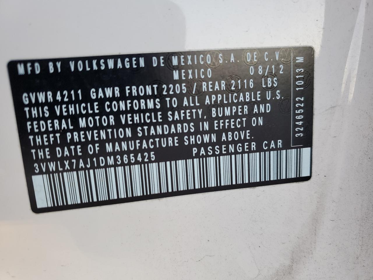 2013 Volkswagen Jetta Sel VIN: 3VWLX7AJ1DM365425 Lot: 83039414