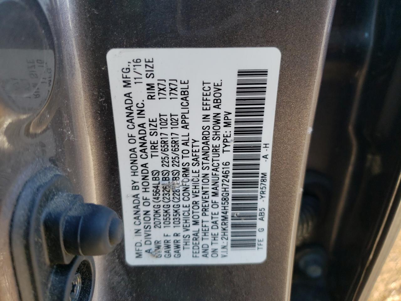 VIN 2HKRM4H58GH724616 2016 HONDA CRV no.13