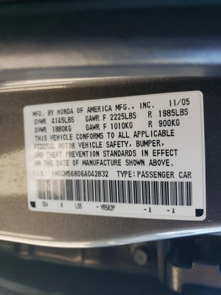 2006 Honda Accord Ex VIN: 1HGCM56806A042832 Lot: 62535365