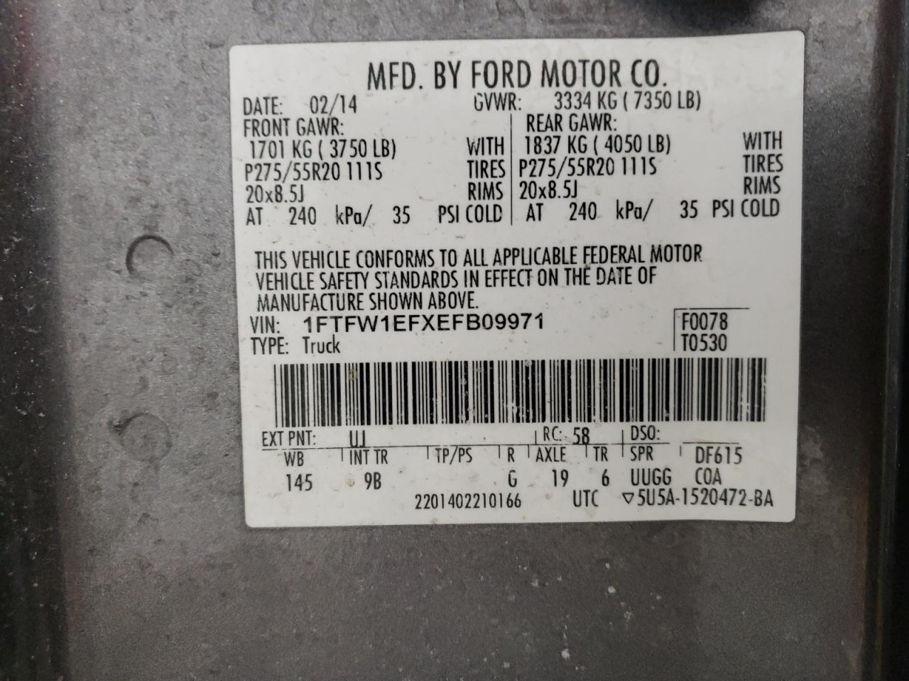 VIN 1FTFW1EFXEFB09971 2014 FORD F-150 no.13