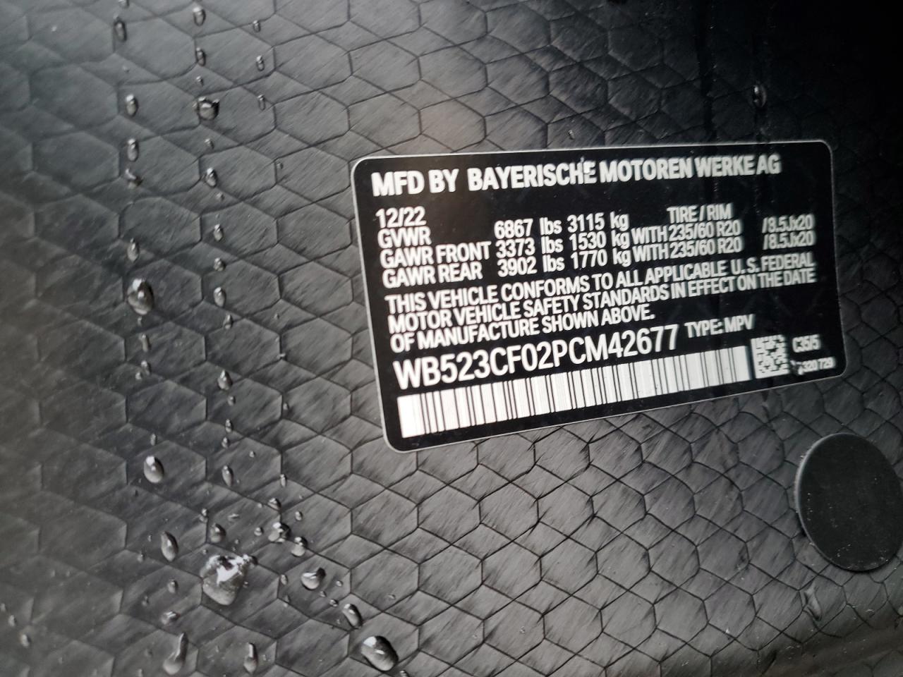 2023 BMW Ix xDrive50 VIN: WB523CF02PCM42677 Lot: 83855194