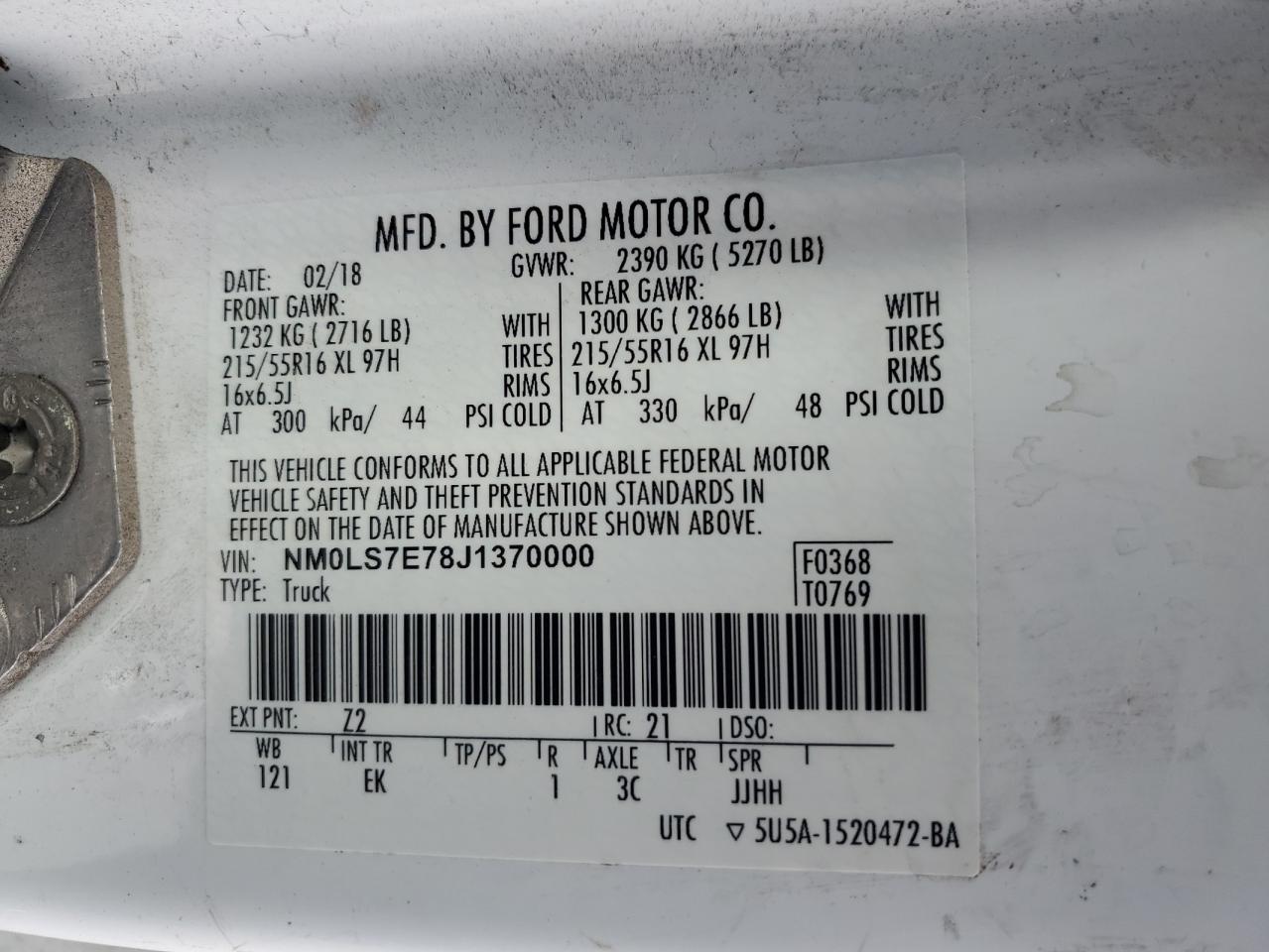 VIN NM0LS7E78J1370000 2018 FORD TRANSIT no.13