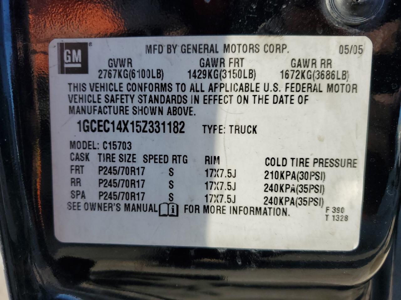 2005 Chevrolet Silverado C1500 VIN: 1GCEC14X15Z331182 Lot: 85300084