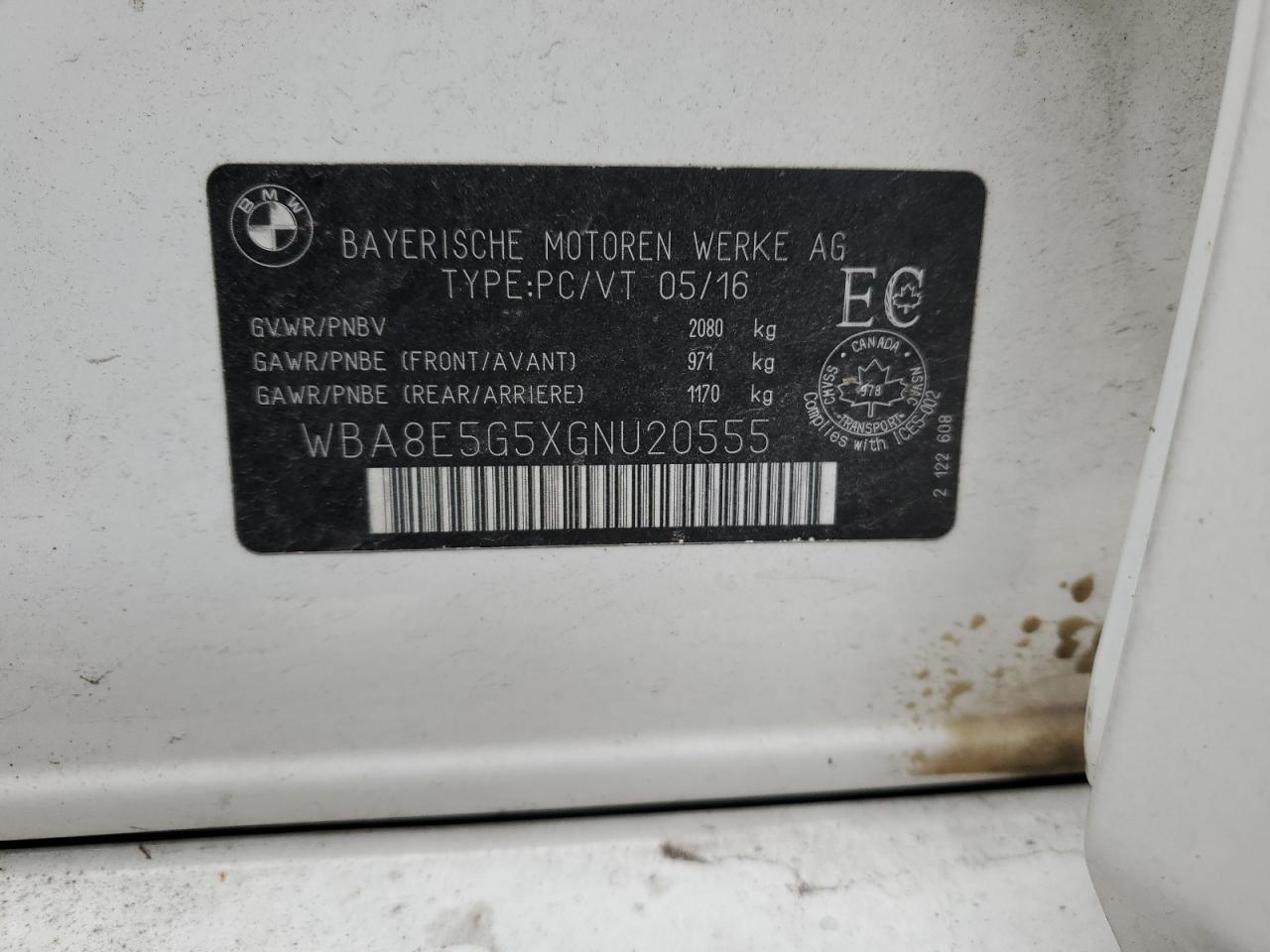 2016 BMW 320 Xi VIN: WBA8E5G5XGNU20555 Lot: 83908054