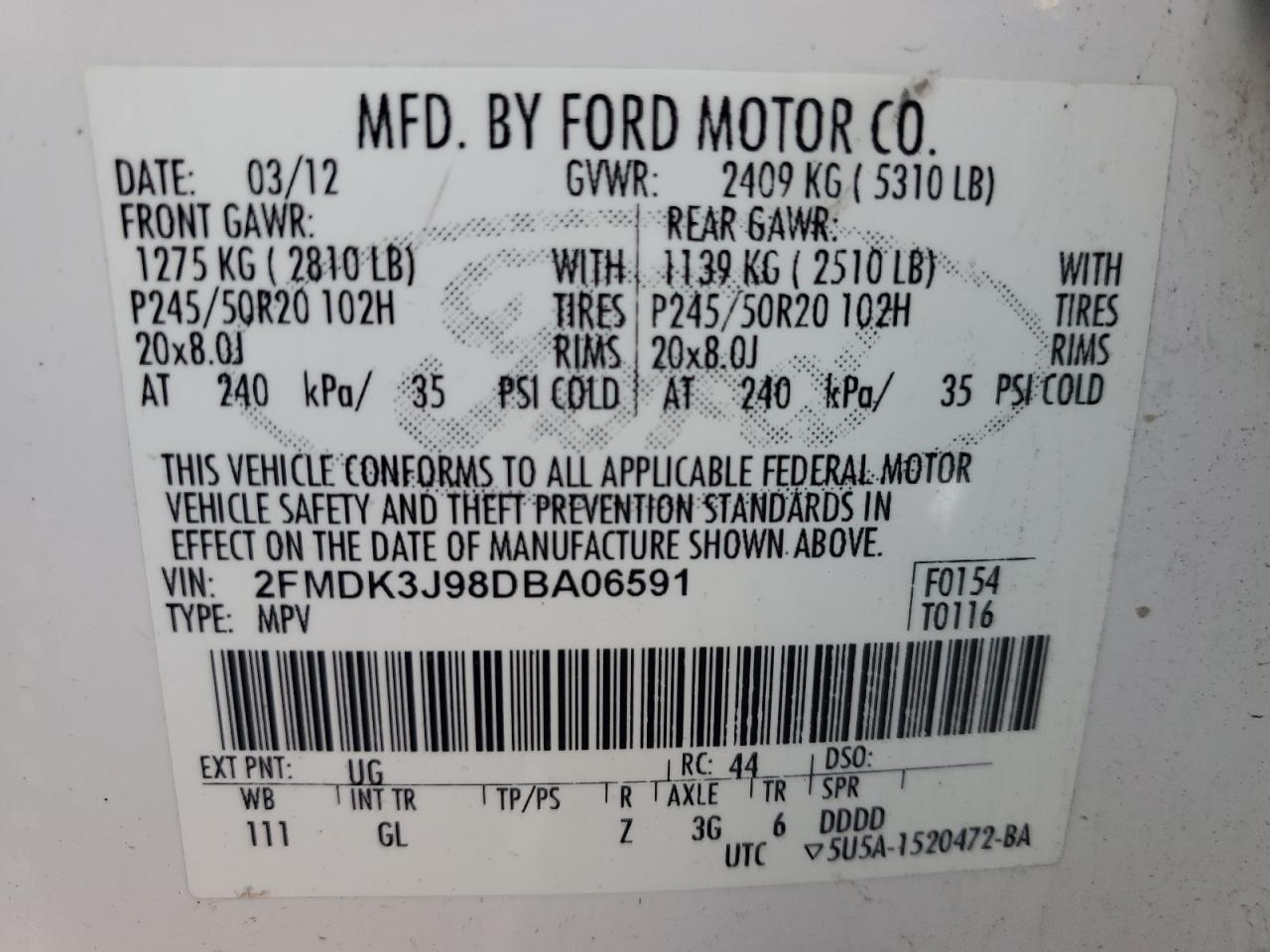 VIN 2FMDK3J98DBA06591 2013 FORD EDGE no.13