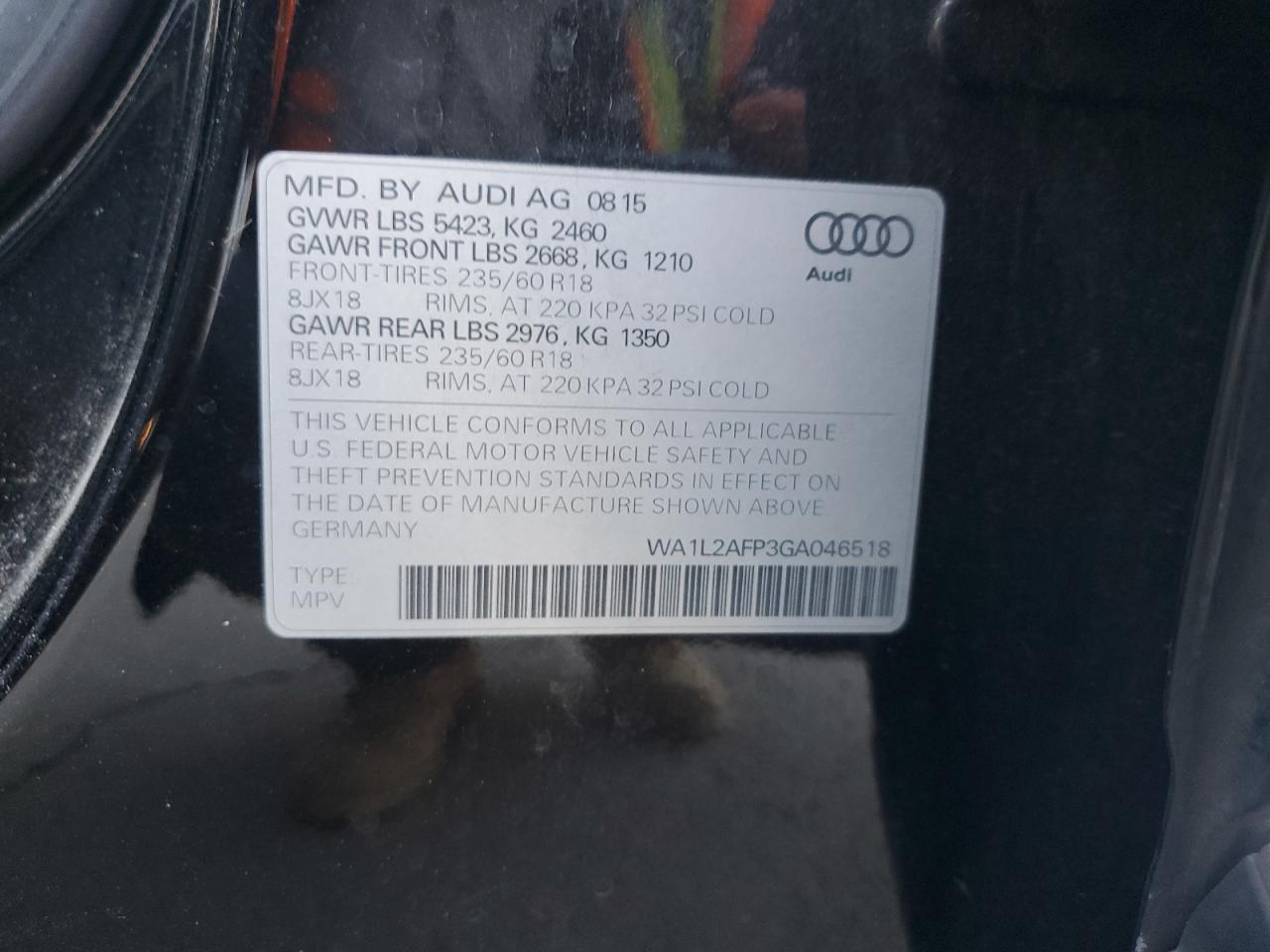 VIN WA1L2AFP3GA046518 2016 AUDI Q5 no.12