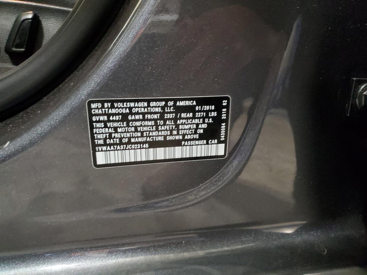 2018 Volkswagen Passat S VIN: 1VWAA7A37JC023145 Lot: 83543204