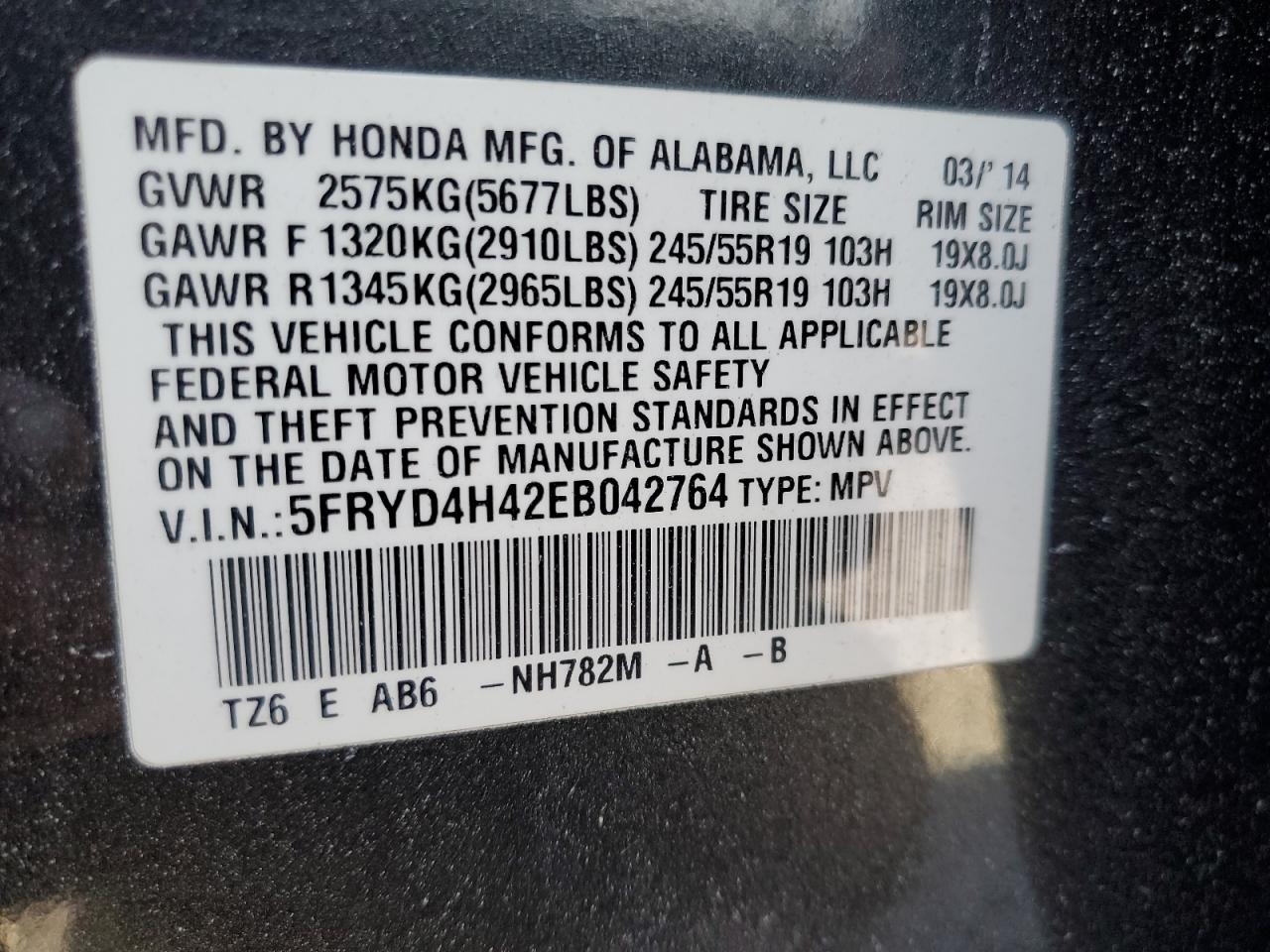 VIN 5FRYD4H42EB042764 2014 ACURA MDX no.13