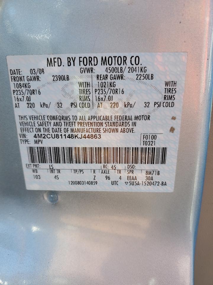 2008 Mercury Mariner VIN: 4M2CU81148KJ44863 Lot: 85775834