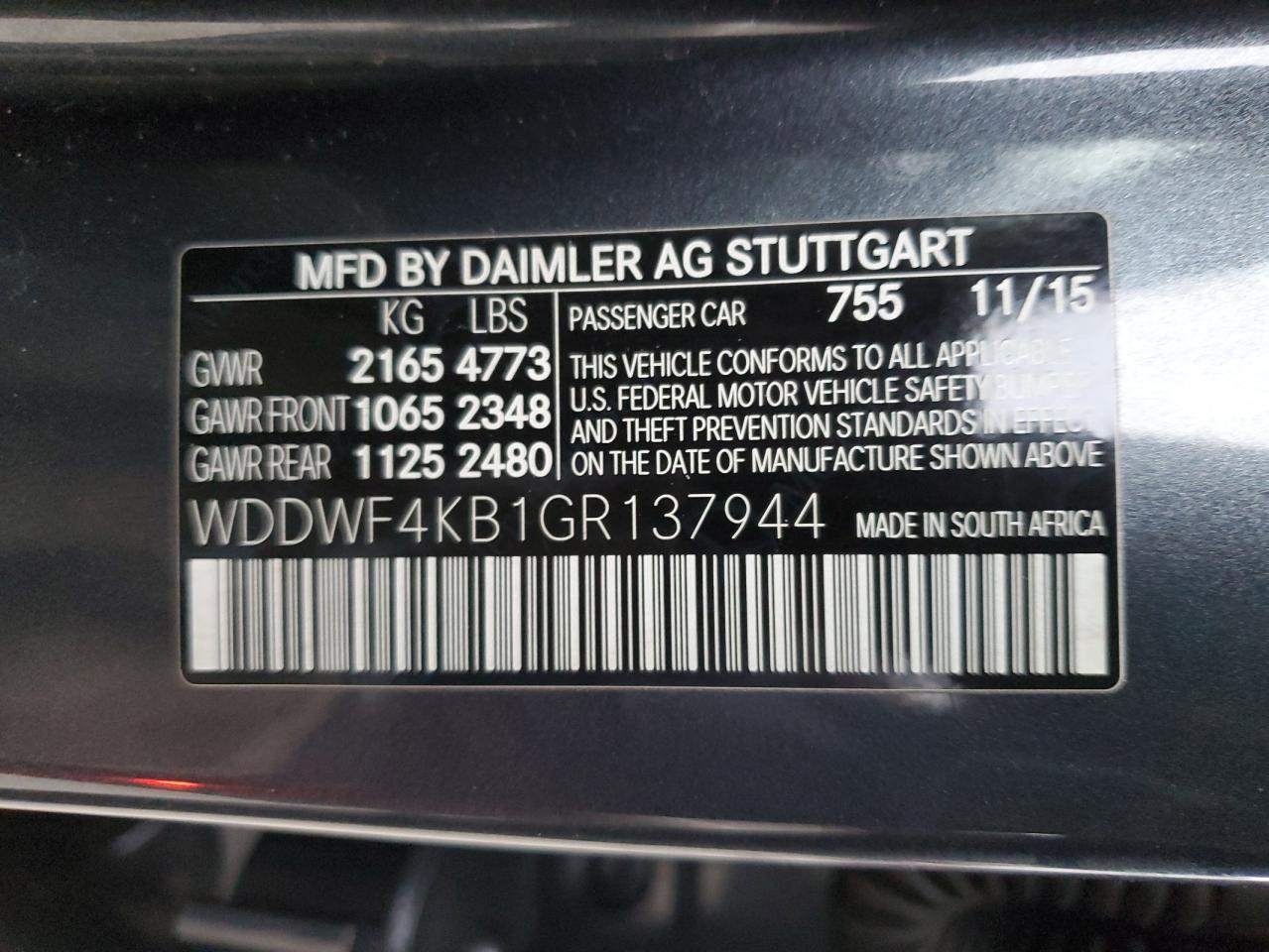 VIN WDDWF4KB1GR137944 2016 MERCEDES-BENZ C-CLASS no.12