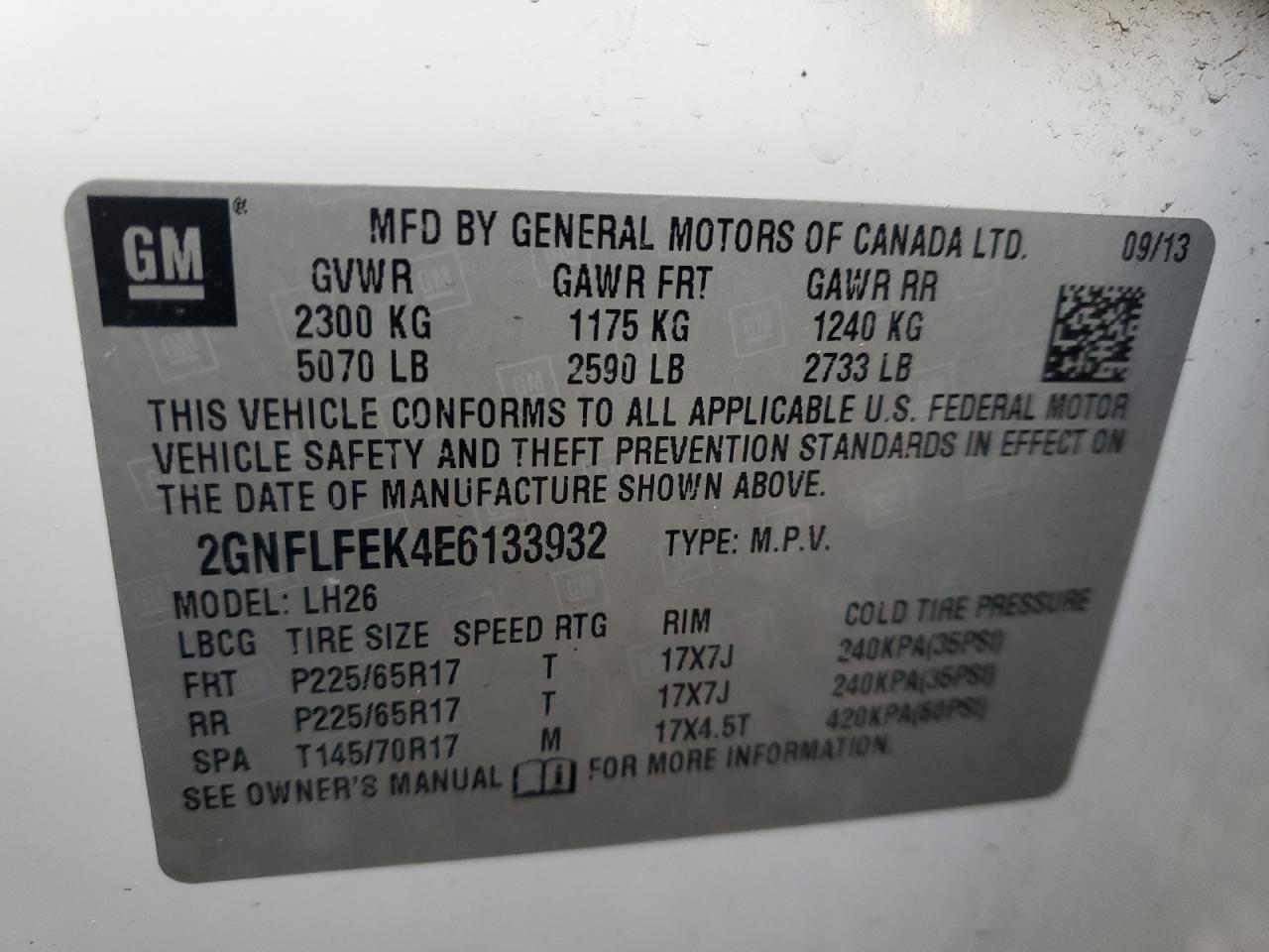 VIN 2GNFLFEK4E6133932 2014 CHEVROLET EQUINOX no.14