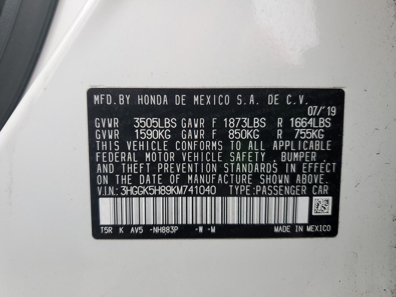 2019 Honda Fit Ex VIN: 3HGGK5H89KM741040 Lot: 84512834