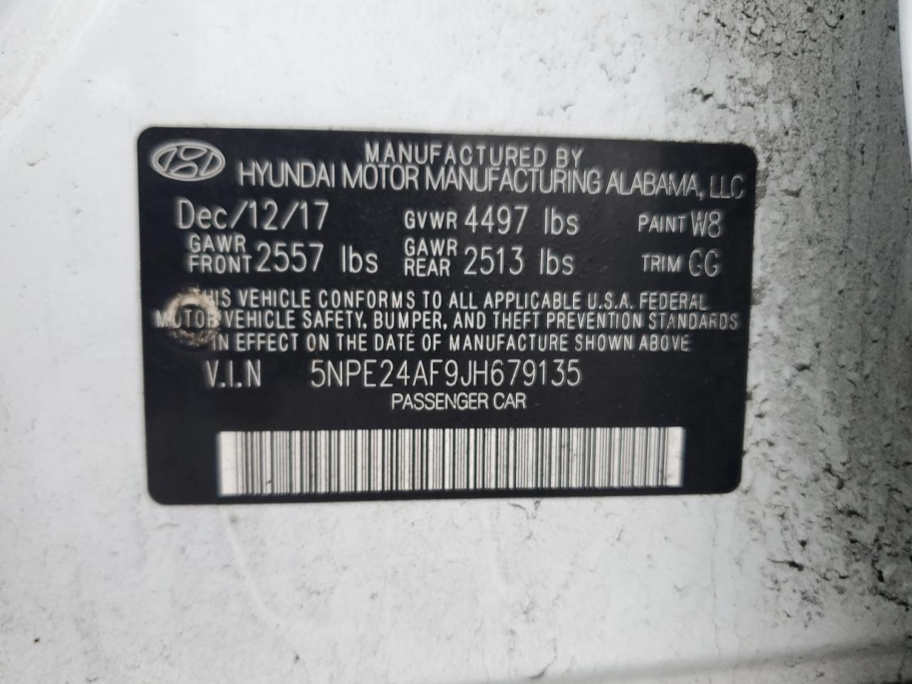 VIN 5NPE24AF9JH679135 2018 HYUNDAI SONATA no.12