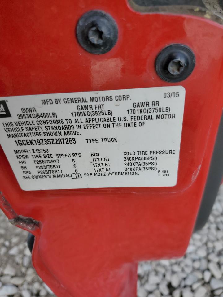 2005 Chevrolet Silverado K1500 VIN: 1GCEK19Z35Z287263 Lot: 85243934