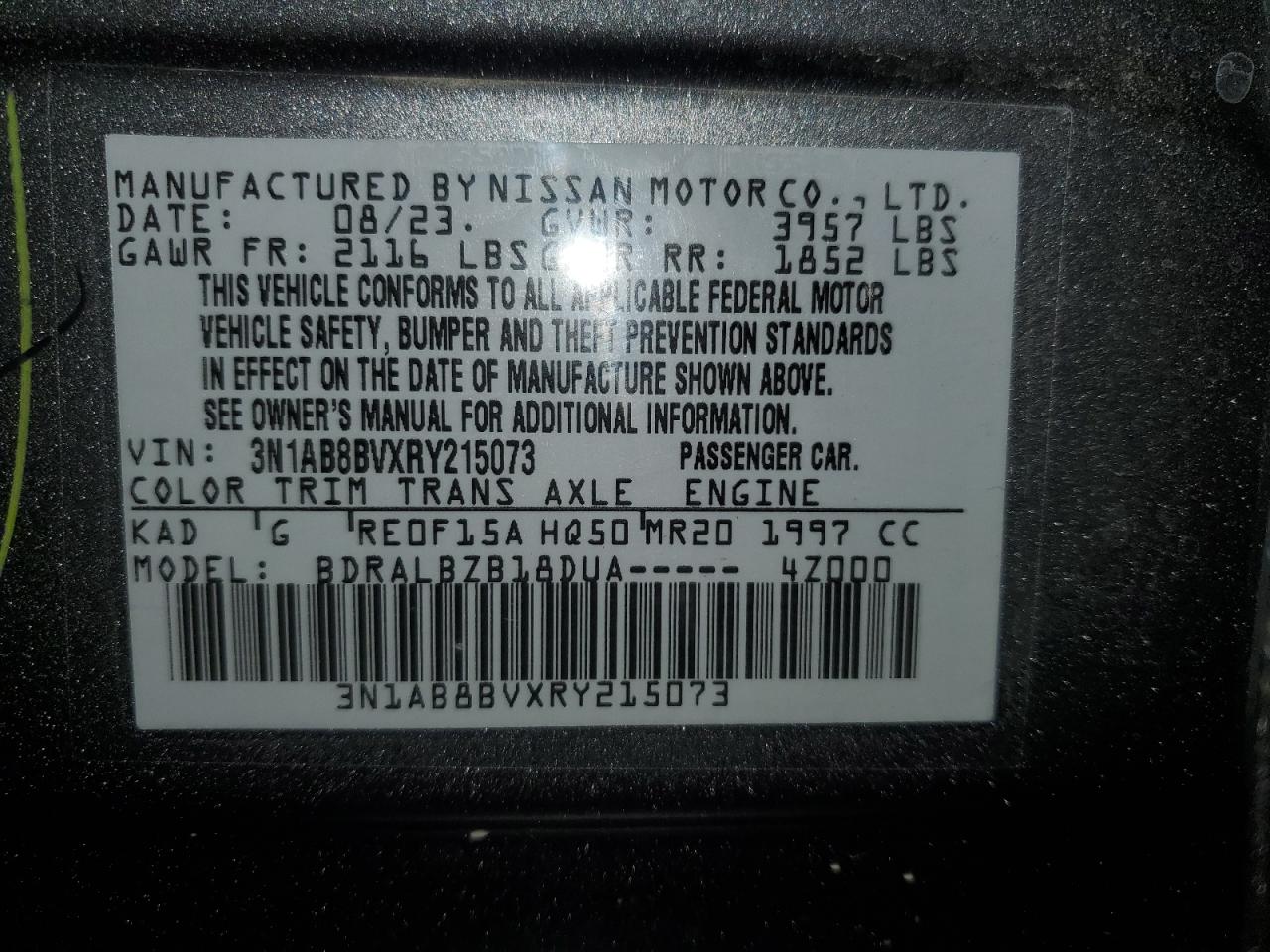 VIN 3N1AB8BVXRY215073 2024 NISSAN SENTRA no.13