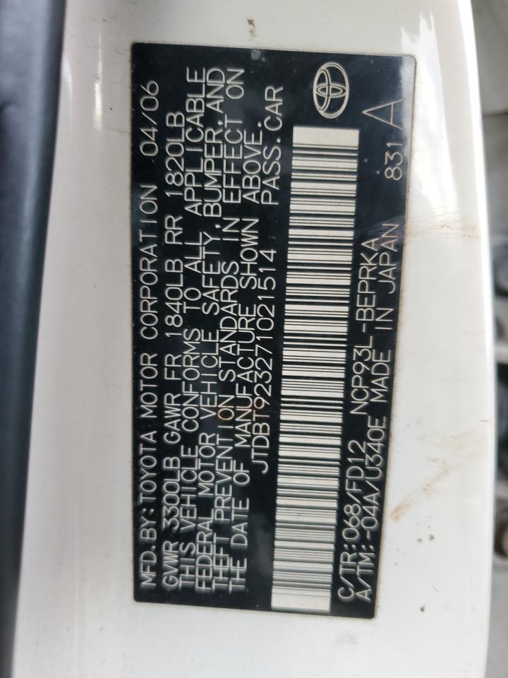 2007 Toyota Yaris VIN: JTDBT923271021514 Lot: 85530564