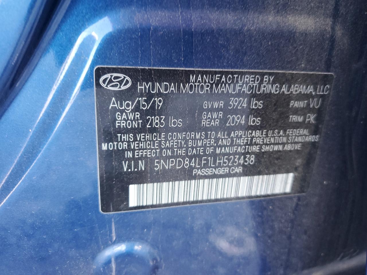 VIN 5NPD84LF1LH523438 2020 HYUNDAI ELANTRA no.12