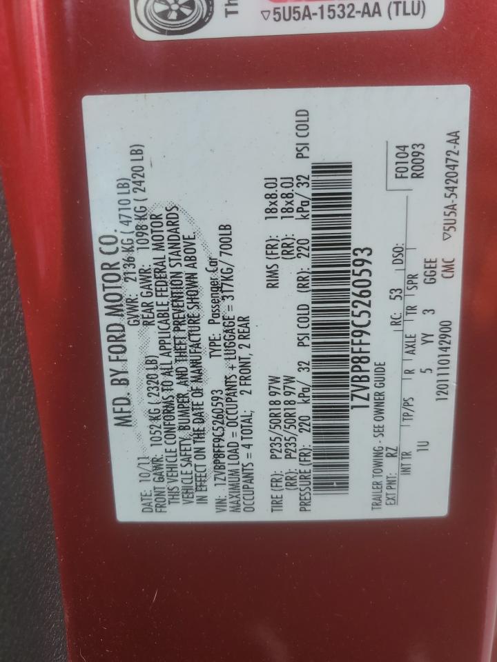 2012 Ford Mustang Gt VIN: 1ZVBP8FF9C5260593 Lot: 84122874