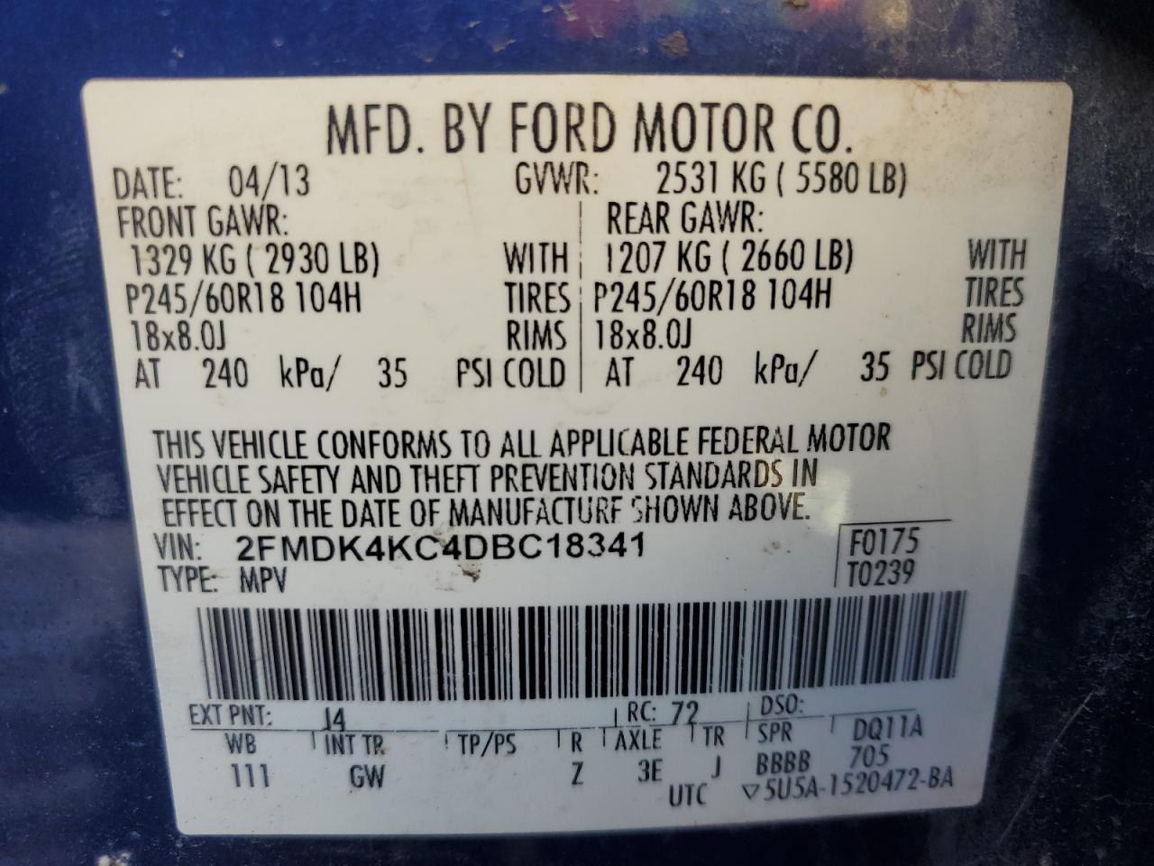 VIN 2FMDK4KC4DBC18341 2013 FORD EDGE no.13