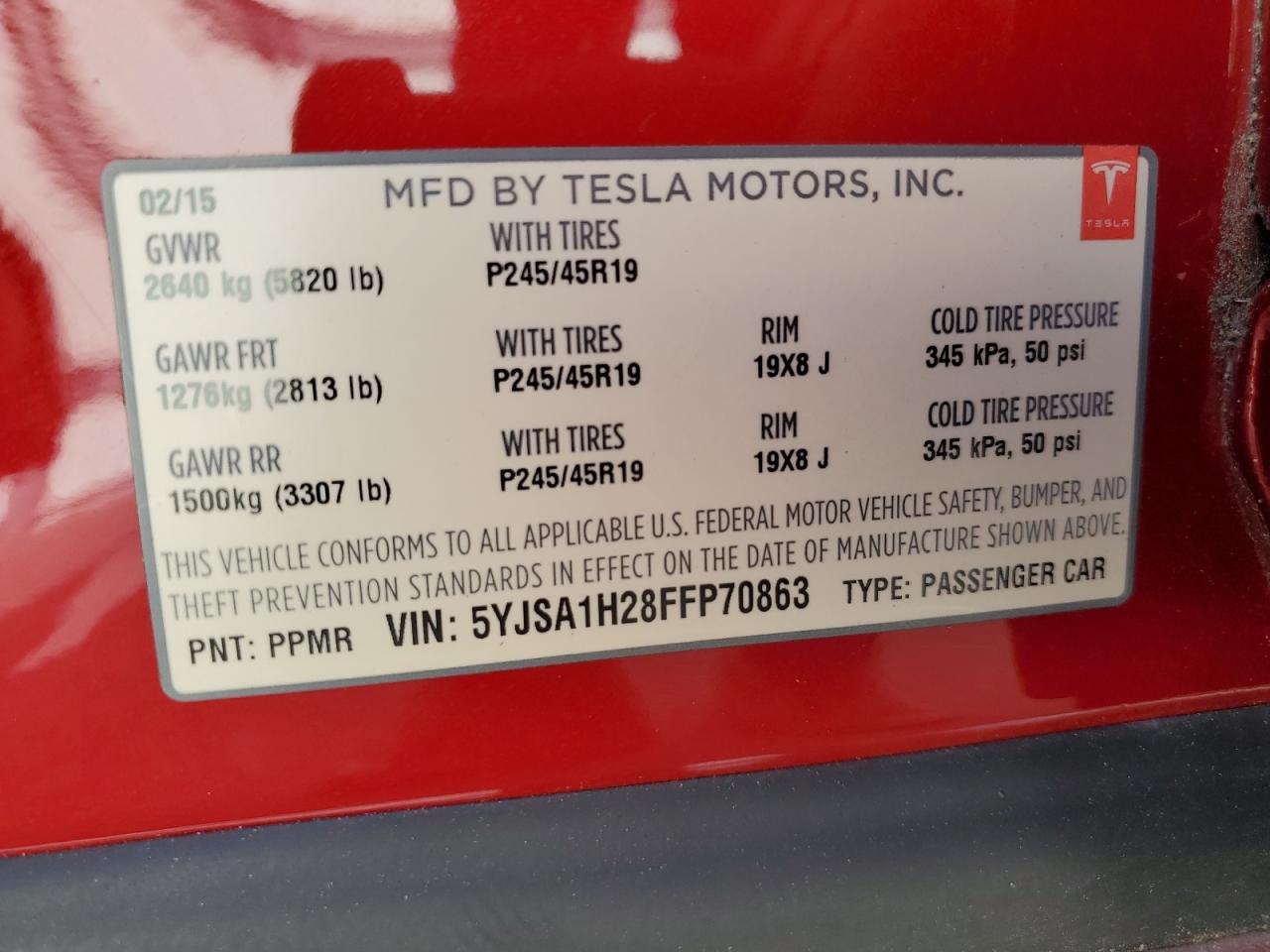 VIN 5YJSA1H28FFP70863 2015 TESLA MODEL S no.13